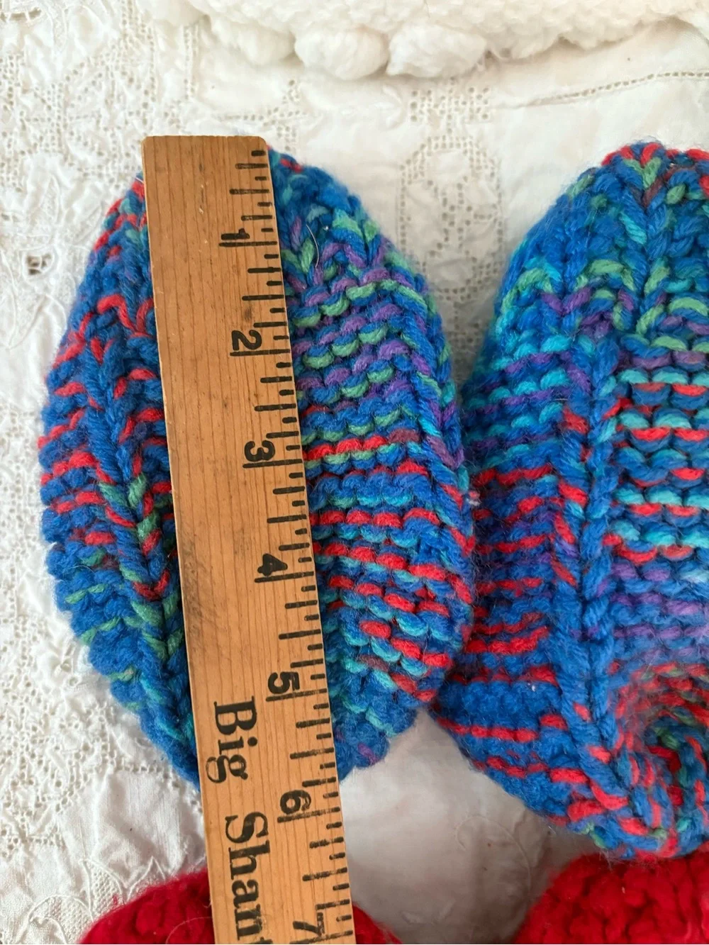 Handmade Cream and Multicolor Knit Winter Gloves & Slippers Set LOT